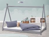 Children's bed tepee with slatted frame Kids bed 90x200 cm light gray wood