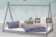 Children's bed tepee with slatted frame Kids bed 90x200 cm light gray wood