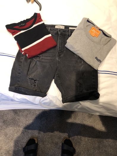 Men's black shorts and 2 t shirts