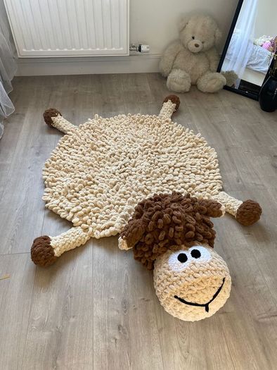 Hand-Crocheted Sheep Rug. Soft, Snuggly and Sweet