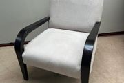 Modern Ivory Accent Armchair with Sculpted Black Wood Arms