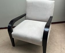 Modern Ivory Accent Armchair with Sculpted Black Wood Arms