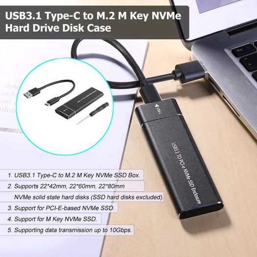 2-in-1 M.2 SSD Enclosure NGFF & NVMe Dual Protocol Aluminum Case