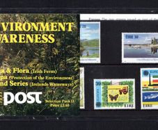 1986 Ireland Environment Awareness Presentation Pack (Pack D). Contains 1986 Fauna and Flora (Ferns), Europa (Protection of the Environment) and Ireland Series Waterways) Commemorative Stamp Sets