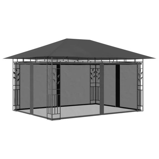 Gazebo with Mosquito Net and String Lights 4x3x2.73 m Anthracite 180 g/sq.m