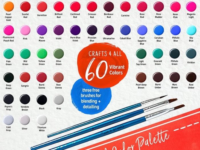 Acrylic Paint Set 60 Paints for Canvas, Wood, Ceramic And Fabric  Non Toxic, Vibrant Pigments for Beginners, Students and Professional Artists (FREE POSTAGE)