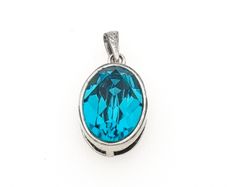 925 Vintage Sterling Silver Blue Crystal Pendant