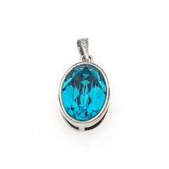 925 Vintage Sterling Silver Blue Crystal Pendant