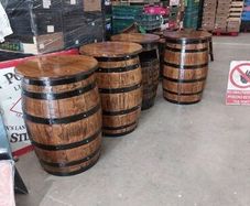Barrell tables oak & oak bar stools
