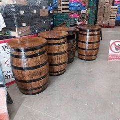 Barrell tables oak & oak bar stools
