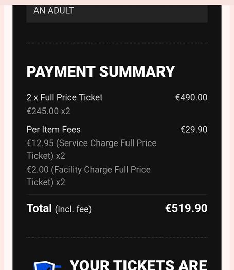 2 x Seated Saturday night tickets, excellent seats