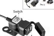 Waterproof Dual USB 12V Motorcycle Handlebar Charger Socket w/ Switch &amp; Mount