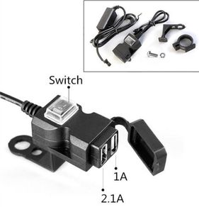 Waterproof Dual USB 12V Motorcycle Handlebar Charger Socket w/ Switch & Mount