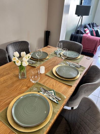 solid oak dining table.