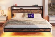 Floating Bed Frame King Size with Charging Station and LED Lights