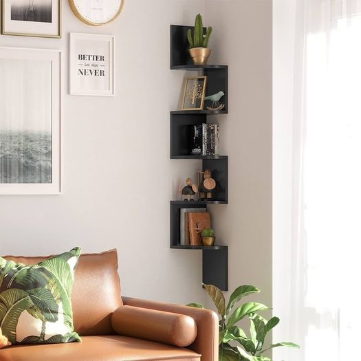 FREE P&P  5-Tier Wall-Mounted Corner Shelf, Wooden Display Shelf, for Kitchen, Bedroom, Living Room, Study, Black