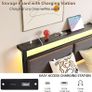 5 King Bed Frame, 150x200cm Metal Platform Upholstered Bed Frame with Storage Headboard, Heavy Duty Metal Bed Double Size with LED Lights and Charging Station,Mattress Foundation (Black) Image 6