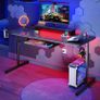 Small Gaming Desk 106.6 CM LED Computer Desk with Monitor Stand Gamer Workstation with Cup Holder & Headset Hooks for Home Office Bedroom Small Space Image 2