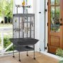 Large Aviary Cage for Parrots Inseparable Large with Pedestal Metal Wheels for Indoor Outdoor 65.5 x 65.5 x 156 cm Black Image 2