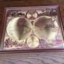 1980s Reproduction gold foil decorative map featuring double hemisphere framed Image 2