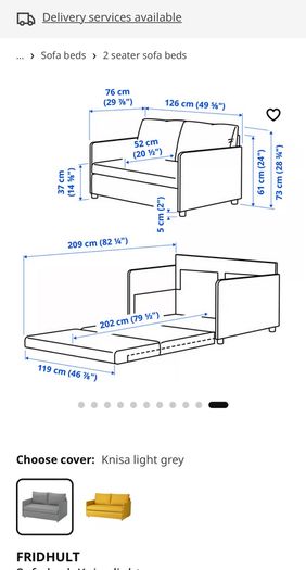 IKEA  2 Seater Sofa Bed  Light Grey