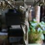 Antique Brass 15" high Art Nouveau Altar Standing Cross Crucifix Image 3