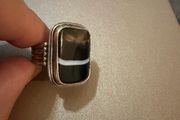 925 Sterling Silver Banded Agate Statement Ring
