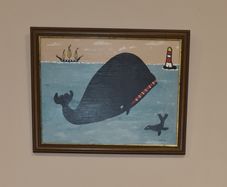 Original Contemporary Minimalist Niave Folk Nautical Whale theme Painting