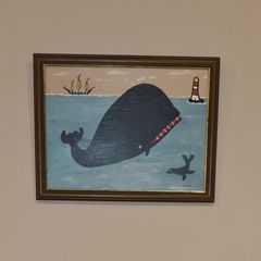 Original Contemporary Minimalist Niave Folk Nautical Whale theme Painting