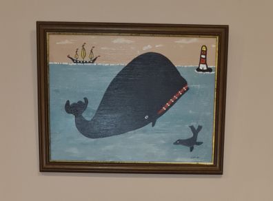 Original Contemporary Minimalist Niave Folk Nautical Whale theme Painting