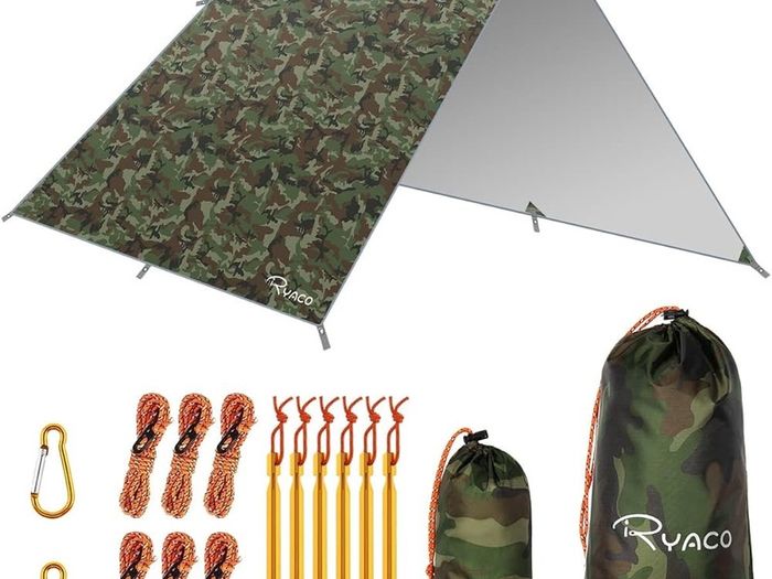 NEW SALE | Hammock Rain Fly Tent Tarp, 3m x 3m Tarpaulin Portable Sunshade Lightweight Waterproof Groundsheet Windproof Camping gazebo Picnic Mat Anti UV Sun Shelter for Camping Travel Beach