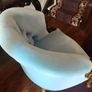 Pair of blue velvet buttoned armchairs with twisted wooden legs immaculate condition Image 4