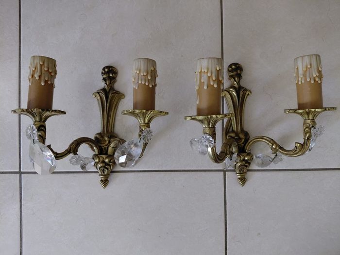 Antique French brass pair of wall lights