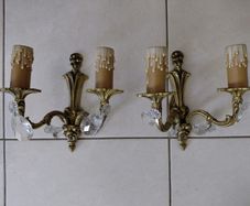 Antique French brass pair of wall lights