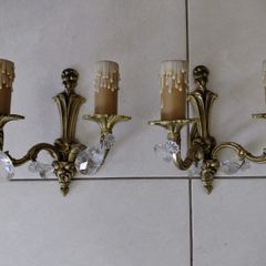 Antique French brass pair of wall lights
