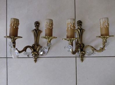 Antique French brass pair of wall lights
