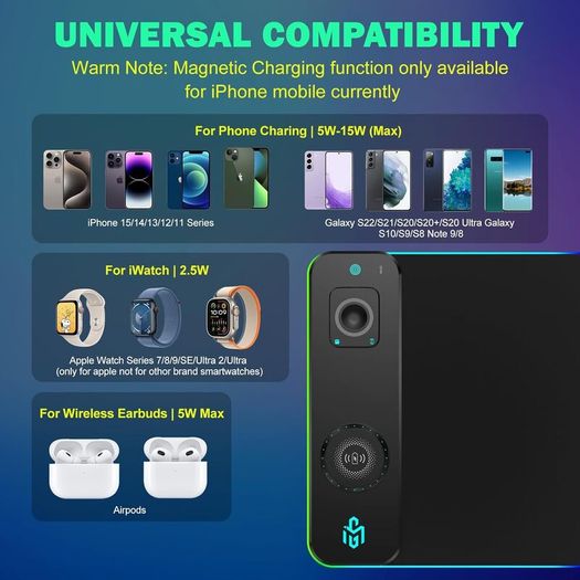 Wireless Charging RGB Gaming Mouse Pad 15W, LED Mouse Mat 800x350x4MM, 10 Light Modes Extra Large Mousepad Non-Slip Rubber Base Computer Keyboard Mat for Gaming (Black-Dual Magnetic)