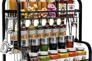 Black Spice Rack Organiser, 2 Tier Spices Organizers and Storage Racks, Spice Racks Free Standing for kitchen Countertop Organizer