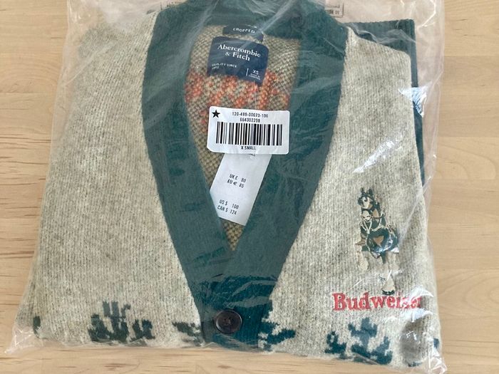 Abercrombie & Fitch Budweiser Jacquard and Embroidered Cardigan New