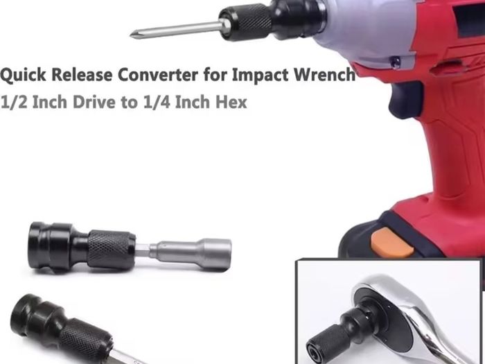 Quick Release 1/2-Inch Square Drive to 1/4-Inch Hex Female Socket Adapter