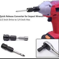 Quick Release 1/2-Inch Square Drive to 1/4-Inch Hex Female Socket Adapter