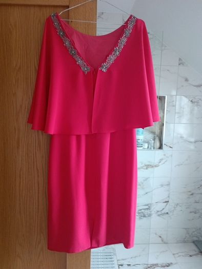 Boutique Spanish designer Sonia Pena coral pink cape drapes kimono sleeves dress beaded diamante neck S 10 occasion party wedding