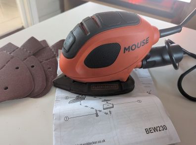 Black + Decker Mouse Detail Sander 55W (Model BEW230) + Sanding Sheets