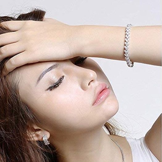 Bracelets for Women Crystal Zircon Roman Style White Silver Plated CZ Classic Tennis Bracelet