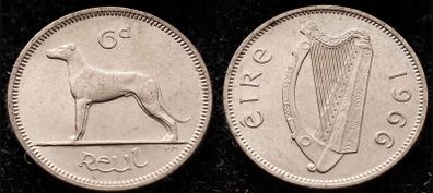 [#496] - Ireland 1966 | 6 Pence | Wolfhound | KM.13a