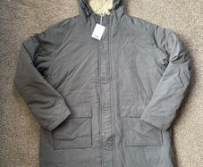 7 x Jacamo mens Hooded Padded Full Zip Parkas Long Coat Charcoal XL