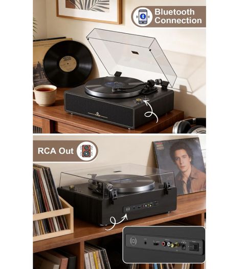 Retrolife Turntable with Integrated Speakers Belt Drive 33/45 RPM Vinyl Record Player