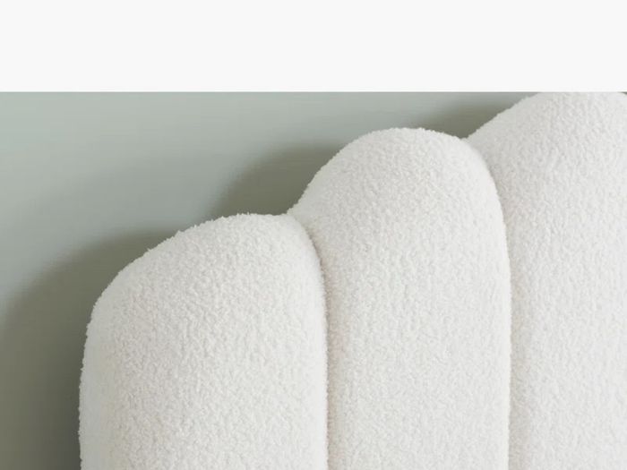 Double bed in boucle white ottoman gas lift