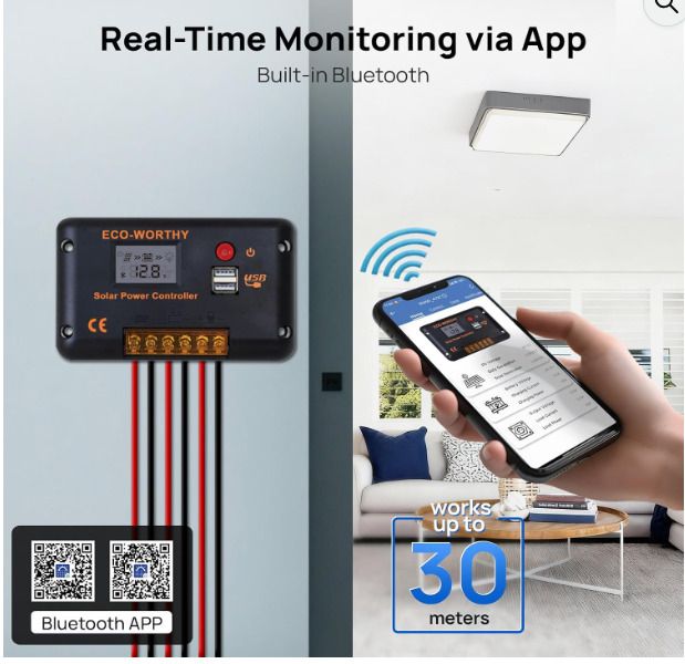 ECO-WORTHY 30A 12V/24V PWM USB Solar Panel Charge Controller
