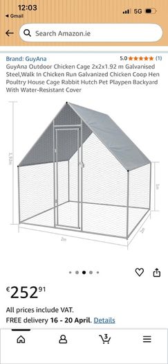 Galvanised steel walk-in chicken cage 2x2x1.92m